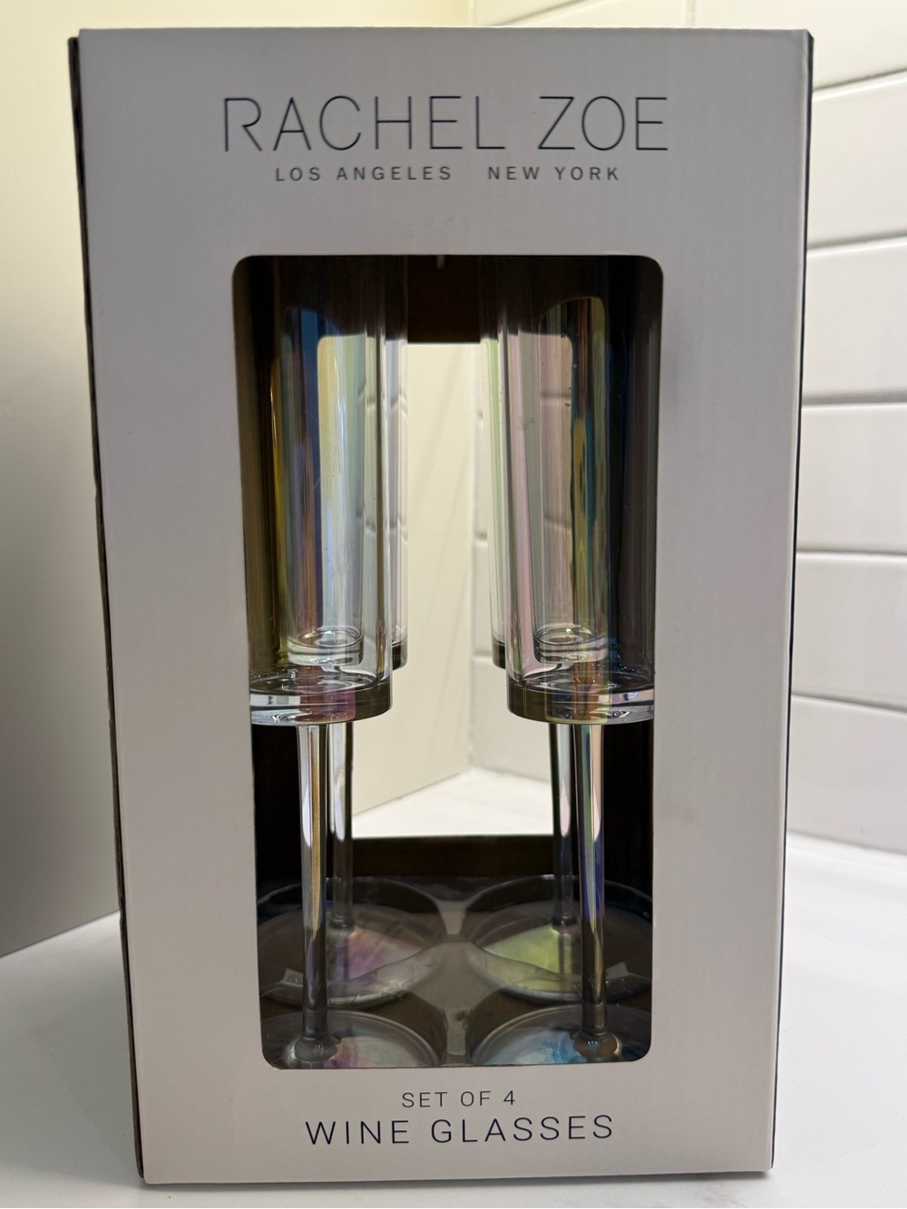 Rachel Zoe Iridescent Champagne Flutes Set of 4 NIB Acrylic 4.5oz